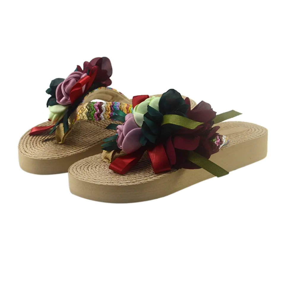 Women Weave Beach Breathable Sandals Home Slipper Flowers Flip