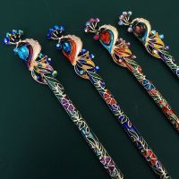 【YF】△¤  Morkopela Peacock Hair Stick Jewelry Crsytal Enamel Hairpin Sticks Banquet Pin Accessories