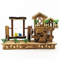 Creative Rotational Quicksand Wooden Music Box Vintage Rotating Waterwheel Music Box Decoration Gift Grass Hourglass Windmill