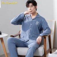 L-5XL Pjs สุภาพบุรุษชุดชุดนอนผ้าคอตตอนเสื้อคาร์ดิแกนผู้ชายธุรกิจหรูหราสำหรับเด็กผู้ชายสไตล์เรียบง่ายฤดูใบไม้ร่วงฤดูหนาว