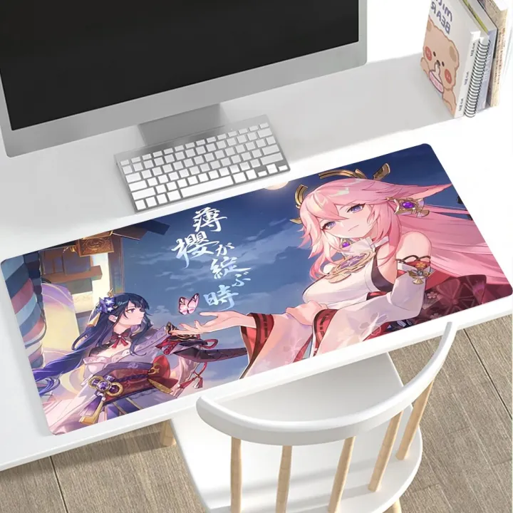 Genshin Impact Mouse Pad Yae Miko Gaming Accessories Desk Mat Pc Gamer ...