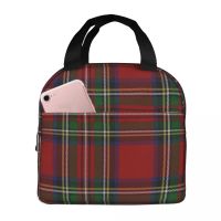 ❀☜✈ Royal Tartan Plaid Lunch Bag Waterproof Insulated Canvas Cooler Bag Thermal Cold Food Picnic Travel Tote for Women Children