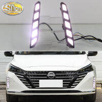 SNCN 2ชิ้น12โวลต์รถ DRL LED Daylights สำหรับ Nissan Teana 2022 2023สัญญาณไฟเลี้ยวสีเหลืองสีน้ำเงินเวลากลางคืนไฟเดย์ไลท์โคมไฟสำหรับขับรถอัตโนมัติ