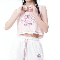 Sanrioed Y2K สลิง Kawaii Cinnamoroll Kuromi การ์ตูนพิมพ์เสื้อกั๊กเสื้อ Melody ของฉันแขนกุดอะนิเมะสาวผู้หญิงเสื้อผ้าฤดูร้อน