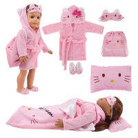 Kitty Cat Doll Pajamas Bathrobes,Jumpsuits,Sleeping Bag,Pillow,Mask,Slipper Fit 18Inch American 43CM Born Baby Generation Toys