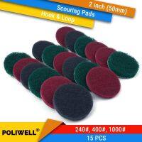 15PCS 2 Inch(50mm) Round Hook&amp;Loop Industrial Scouring Pads Heavy Duty 240#/400#/1000# Nylon Polishing Pad for Kitchen Cleaning