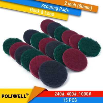 15PCS 2 Inch(50mm) Round Hook&amp;Loop Industrial Scouring Pads Heavy Duty 240#/400#/1000# Nylon Polishing Pad for Kitchen Cleaning