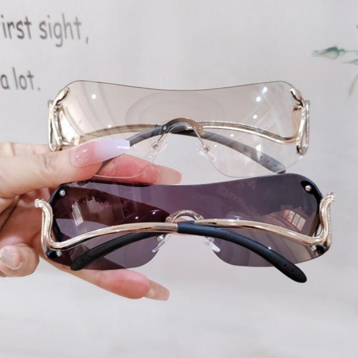 แว่นกันแดดแฟชั่นแว่นตากันแดด-y2k-แว่นตากลางแจ้งผู้หญิงแว่นตากันแดดไล่ระดับสีแว่นตาไร้ขอบ