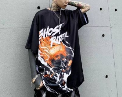 เสื้อยืด เสื้อแขนสั้น เสื้อโอเวอร์ไซส์ สกรีนลายGHOST RIDER พร้อมส่ง มีเก็บเงินปลายทาง