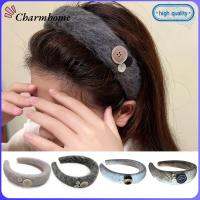 CHARMHOME ที่คาดผมสีทึบสำหรับผู้หญิงเครื่องประดับผมแฮนด์เมดกระดุมข้างผ้ากำมะหยี่