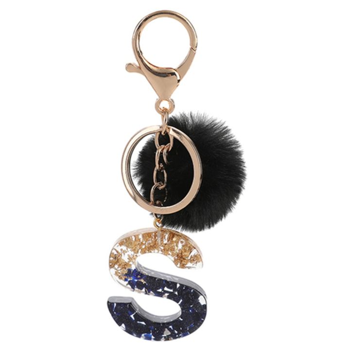 black-pompom-letter-keychain-glitter-gradient-resin-a-z-initials-alphabet-keyring-pendant-women-handbag-phone-decorative-gift