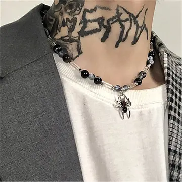Leather choker necklace for men with black diamonds pendant