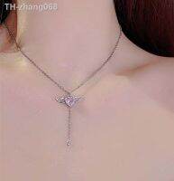 2023 New Pink Crystal Angel Wings Heart Pendant Necklace Ladies Simple Jewelry Girls Necklace Cupids Arrow Necklace