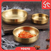 【YCGTC】Golden เย็นผักจานเครื่องปรุงรสจานแมวชามซุปชาม double layer กลางแจ้งชามข้าว 304 สแตนเลสเกาหลีกิมจิ dish