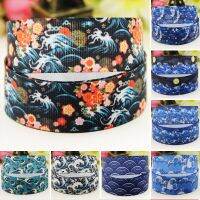 22mm 25mm 38mm 75mm Japanese wave Cartoon printed Grosgrain Ribbon party decoration 10 Yards Gift Wrapping  Bags