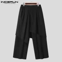 INCERUN Mens Irregular Style Fashion Black Elastic Waist Patchwork Long Pants