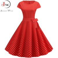 ZZOOI Women Summer Dresses Robe Vintage 1950s 60s Pin Up Big Swing Party Work Wear Rockabilly Dress White Polka Dot Vestidos