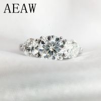 AEAW 2ctw 6.5mm Round Cut Engagement&amp;Wedding Moissanite Diamond Ring Double Halo Ring Platinum Plated Silver