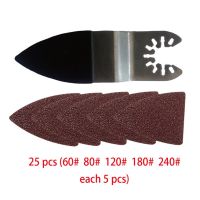 25pcs Triangular Hook and Loop Triangle Sandpaper 81mm Oscillating Multi Tool Sanding Pad Assorted 60/80/120/180 /240Grit Cleaning Tools