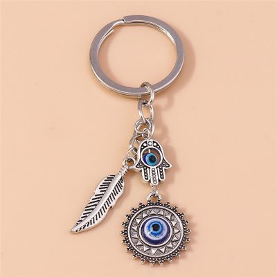 1Pc Bohemia Evil Eye Hamsa Hand Keychain for Women Men Blue Eye Sun Feather Key Ring Bag Pendant Car Key Holder Rings Wholesale