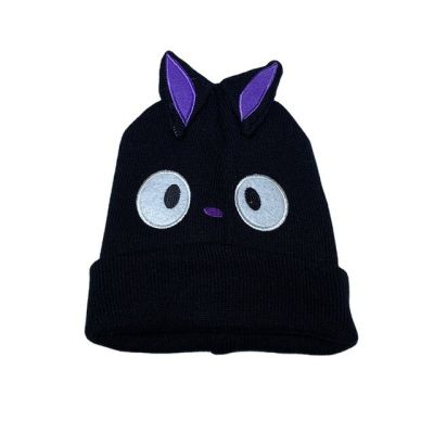 หมวกบีนนี่ไหมพรมบริการจัดส่งสินค้าการ์ตูนอะนิเมะ Kiki สำหรับแมวสีดำอบอุ่นผ้าขนแกะที่อบอุ่นแบบถักสำหรับฤดูหนาว