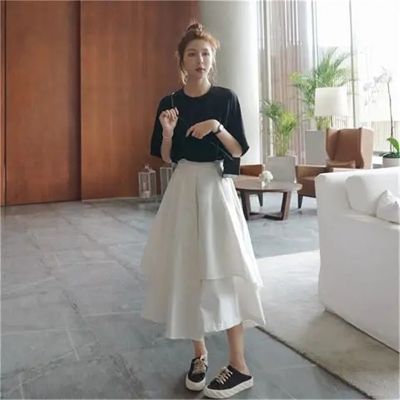 ‘；’ MEXZT Gothic Irregular Skirts Women Harajuku Vintage Punk High Waist Cargo Midi Skirt Japanese Black Pleated Casual A Line Skirt