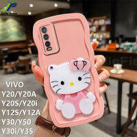 JieFie เคสโทรศัพท์ฮัลโหลคิตตี้น่ารักสำหรับ VIVO Y20 / Y20S / Y12S / Y12A / Y20A / Y20i / Y30 / Y50 / Y30i/Y35การ์ตูนที่ซ่อนอยู่เคสกระจกเงาโต๊ะเครื่องแป้ง TPU นุ่มขอบคลื่นฝาครอบโทรศัพท์กันกระแทก