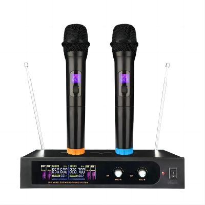 UHF Fixed Frequency Karaoke Microphone Dual Channels Wireless System Handheld Dynamic Mic for Party Band Church Show Conference
