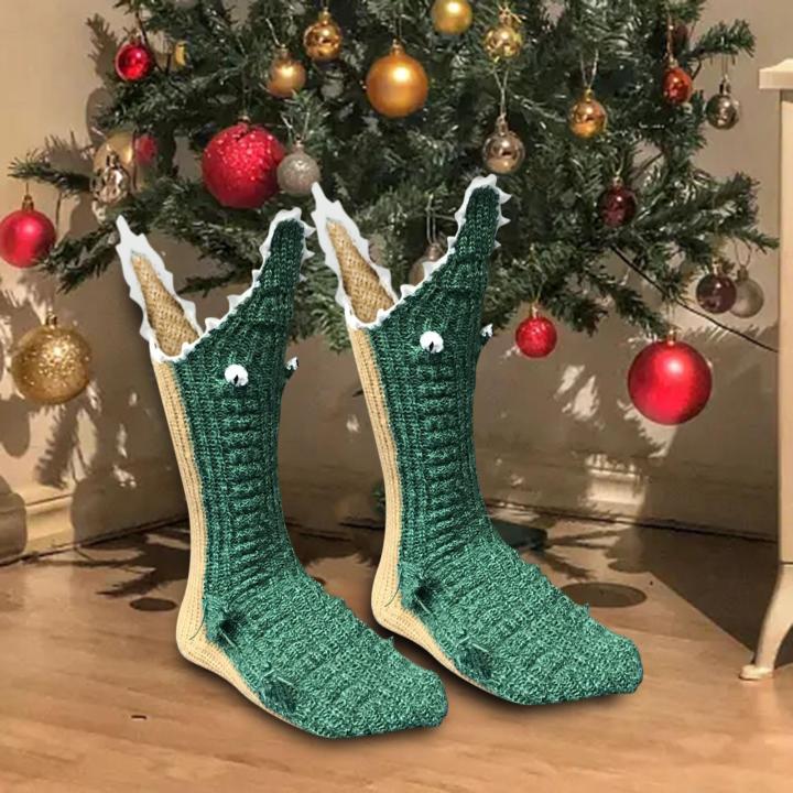 yotjar-ถุงเท้าหนาอุ่นจระเข้ถักลายการ์ตูนถุงเท้าสัตว์น่ารักคริสต์มาสตลก