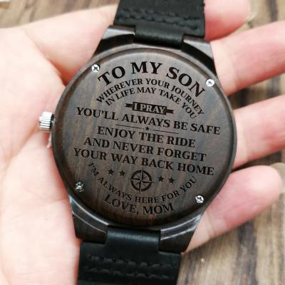 W1800-1 To My Son-Engraved Wood Watch Sandalwood Belt Watches Luxury Automatic Quartz Watches Kid Watch Birthday Graduation Gift