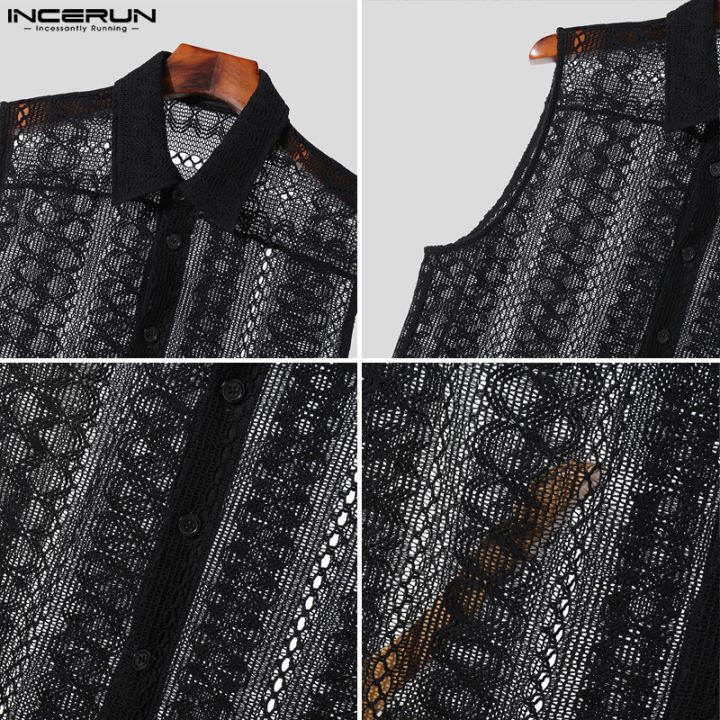 incerun-เสื้อแขนกุดกลวงออกลายดอกไม้สำหรับผู้ชาย-เสื้อเสื้อลูกไม้วินเทจปกอเนกประสงค์-สไตล์เกาหลี