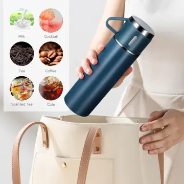 Vacuum Flask 500ml/17.6oz Insulated Flask Double Walled Vacuum Flask Stainless Steel Thermo Bottle with Cup for Coffee Tea Hot Drink and Cold Drink