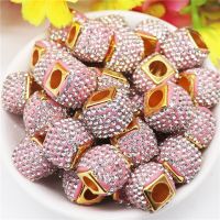 10Pcs 16mm Pink Crystal Rhinestone Beads Rondelle Slide Charms for Women DIY Bracelet Jewelry Hair Braids Beads Head Beads Craft