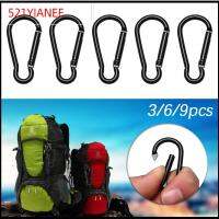 521YIANEE 3/6/9pcs อลูมิเนียมอัลลอยด์ กลางแจ้ง สีดำ Packback Buckles ตะขอเกี่ยวขวดน้ำ ดี คาราบิเนอร์ พวงกุญแจ คลิปสแน็ป