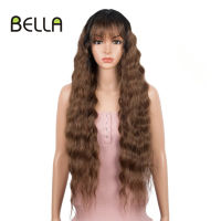 Bella Synthetic Wig Machine-made Wig 30 inch Deep Wave Hair Dark Root Wig With Bangs Synthetic Long Hair Wigs For Women Cosplay