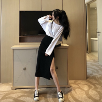 Slit Half Skirt Female 2021 Spring and Autumn New High-waist Slim-fit Hip Skirt Wild Temperament Black A-line Skirt