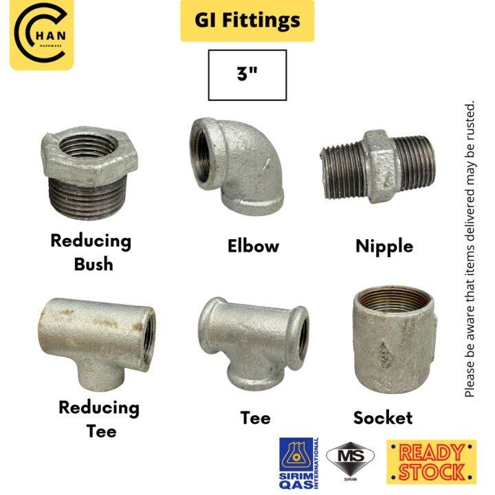 [3"] Galvanized Iron GI Fittings Besi 铁 Elbow Socket Tee Nipple