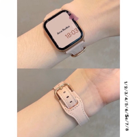 สายหนังขอบเล็ก Bella สำหรับ watch 8 se 7 6 5 4 3ขนาด 4445มม ใช้กับ smart watch สายหนังสายสําหรับแอปเปิ้ลวอช