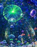 LED Jellyfish Lamp Fiber Optic Colorful Color Changing Outdoor Waterproof Restaurant Bar Atmosphere Mirror Flower Palace Decorative Chandelier 【SEP】