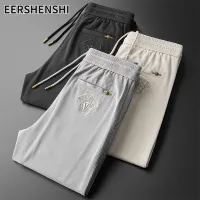 EERSHENSHI กางเกงวอร์มขาขนาดเล็กลำลองธุรกิจบางสำหรับผู้ชาย,กางเกงผ้าไหมกีฬาหรูหราน้ำหนักเบาเทรนด์กางเกงลำลอง