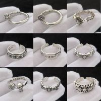 Chrome Hearts1♛ Tide cross open ring men and women s925 sterling silver retro Japanese and Korean nail couple ring pair ring