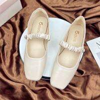 Gentle evening style Mary Jane womens shoes [side cabinet scarce foreign trade quality] French flat square toe leather shoes 【QYUE】