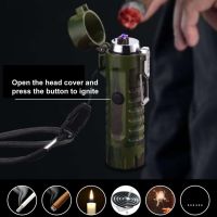 คุ้มสุด ๆ Lighter ไฟแช็คไฟฟ้าพร้อมไฟฉาย LED กันน้ำ แบบชาร์จไฟ USB Rechargeable Double Arc Lighter with LED Flashlight (Camouflage) ราคาคุ้มค่าที่สุด ไฟฉาย แรง สูง ไฟฉาย คาด หัว ไฟฉาย led ไฟฉาย แบบ ชาร์จ ได้