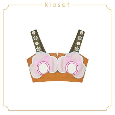 Kloset Embellished Crop Top (SH18-T001)เสื้อผ้าผู้หญิง เสื้อผ้าแฟชั่น เสื้อแฟชั่น เสื้อคล็อปป์ เสื้อสายเดี่ยว