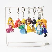 8pcs/lot Disney Princess Keychains Snow White Belle Cinderella Mermaid Pendants PVC Action Figure Collection Model Toy Gift