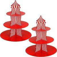 【LZ】✲  Circo Carnaval Papel Cupcake Stand Decoração do bolo Suprimentos Sobremesa Stand listrado vermelho Dia das Crianças 3 níveis 1 conjunto