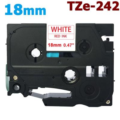 18mm Tze242 Red on White for Brother PTouch Label Tape 8M Length TZe-242 TZ-242 TZ242 Tze Tz 242 Compatible with P-Touch P Touch Labeler/ Label Maker Printer/ Labeling Tool System, Standard Laminated Sticker Ribbon Lettering Print Cassette