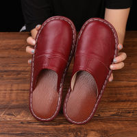 2021 Waterproof Genuine Leather Home Women Slippers Uni Outdoor Shoes Spring Autumn Indoor Non-Slip Couples House Slides