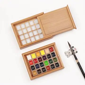 Multifunction Empty Bamboo Paint Palette Color Mixing Tray Wooden Art  Watercolor Paint Box Wood Palette Tray for Kids Artist Students Grids
