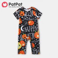 PatPat Halloween ฮาโลวีน Family Matching Allover Pumpkin &amp; Letter พิมพ์แขนสั้น Bodycon เสื้อยืดชุดสำหรับ Mommy และ Me